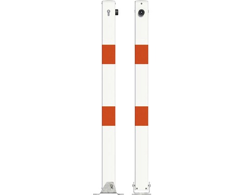 Twee uitneembare verkeerspalen met slot en grondplaat