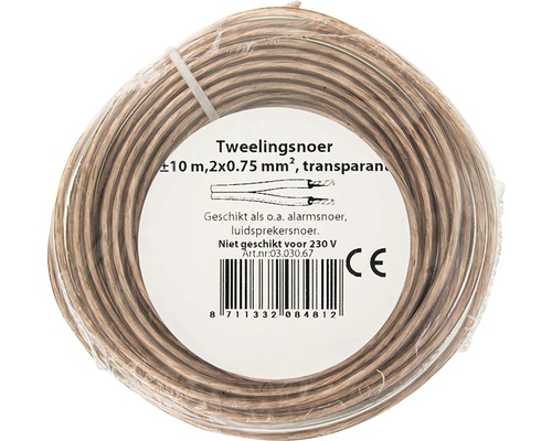 Dubbeladerige kabel op rol met een lengte van circa 10 meter