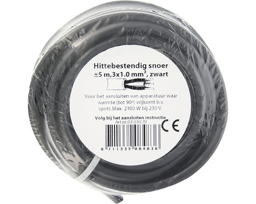 Hittebestendig snoer, circa 5 meter, 3x1.0 mm