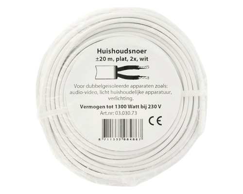 Huishoudsnoer, circa 20 meter, plat, dubbel