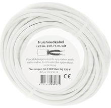 Witte huishoudkabel, circa 20 meter lang, doorsnede 2x0,75 millimeter