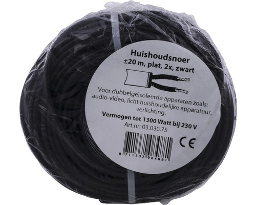 Zwarte huishoudkabelrol met circa 20 meter lengte
