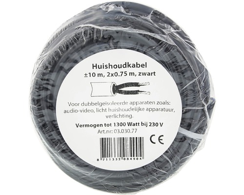 Zwarte huishoudkabel, 10 meter lang