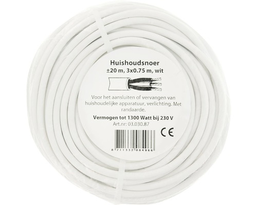 Huishoudsnoer op rol, 20 meter, 3 x 0,75 millimeter
