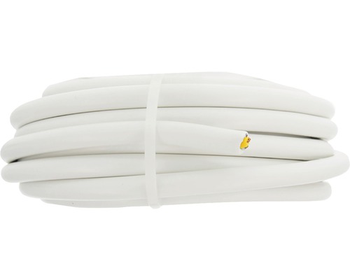 Witte elektrische kabel opgerold en vastgebonden met een kabelbinder