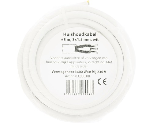 Huishoudkabel circa 5 meter, 3x1,5 millimeter