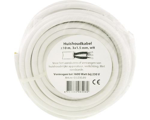 Huishoudkabel, circa 10 meter, 3x1,5 millimeter