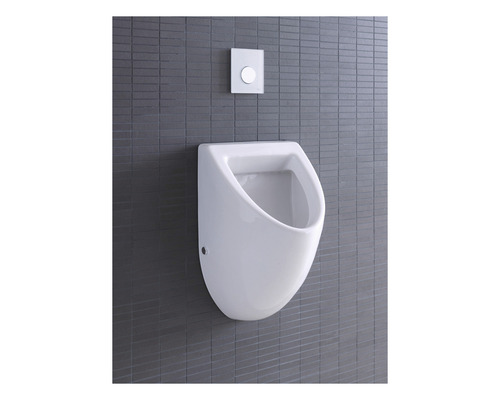 Wit urinoir met spoelknop aan de wand