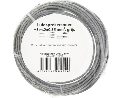 Grijze luidsprekerkabel met een lengte van circa vijf meter