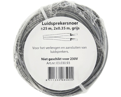 Grijze luidsprekerkabel, circa 25 meter lang