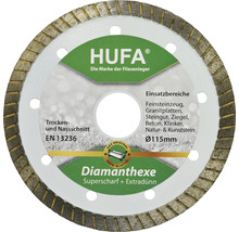 HUFA diamantdoorslijpschijf met een diameter van 115 millimeter voor keramiek, granietplaten, aardewerk, baksteen, beton, klinkers, natuursteen en kunststeen