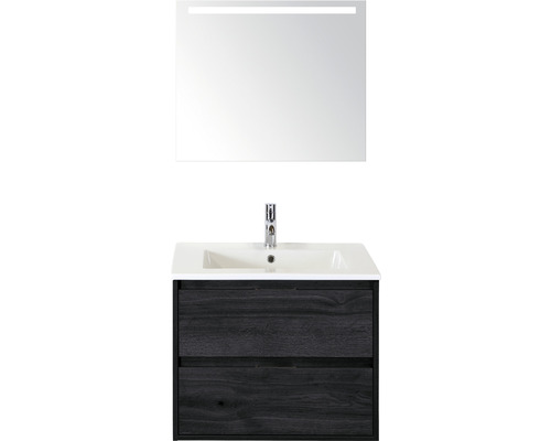 Badkamermeubelset Porto 70 cm keramische wastafel incl. spiegel met verlichting black oak