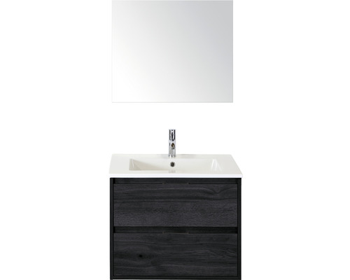 SANOX Badkamermeubelset Porto met spiegel en wastafel 71 cm black oak Wastafelcombinatie met spiegel, onderkast, wastafel en kraan