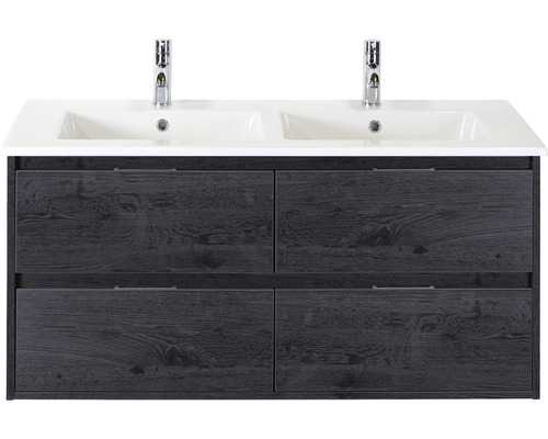 SANOX Badkamermeubelset Porto met dubbele keramische wastafel 121 cm black oak Wastafelonderkast met twee wastafels en vier laden