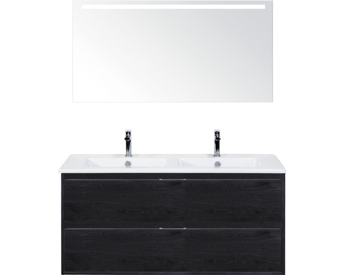 SANOX Badkamermeubelset Porto met LED lichtspiegel en dubbele keramische wastafel 121 cm black oak SANOX Badkamermeubelset Porto met LED lichtspiegel en dubbele keramische wastafel 121 cm black oak
