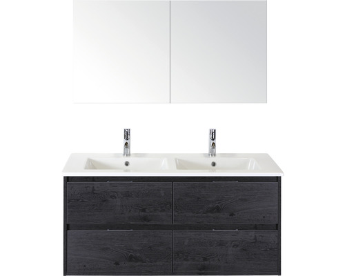 SANOX Badkamermeubelset Porto met spiegelkast en dubbele keramische wastafel 121 cm black oak SANOX Badkamermeubelset Porto met spiegelkast en dubbele keramische wastafel 121 cm black oak