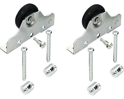 Twee meubelwielen van metaal met bevestigingsmateriaal