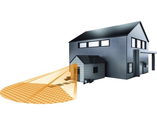 Huis met lichtbundel voor buitenverlichting