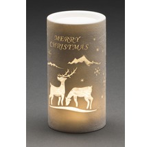 Decoratieve ledkaars met kerstmotief en de tekst Vrolijk kerstfeest.