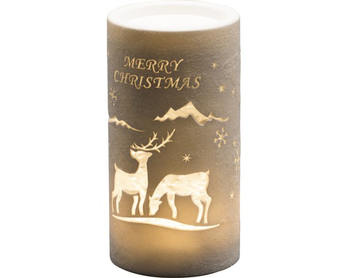 KONSTSMIDE Kerstverlichting LED lantaarn rendier op batterij lamp warmwit Decoratieve LED kaars met kerstmotief en het opschrift ''Merry Christmas''.