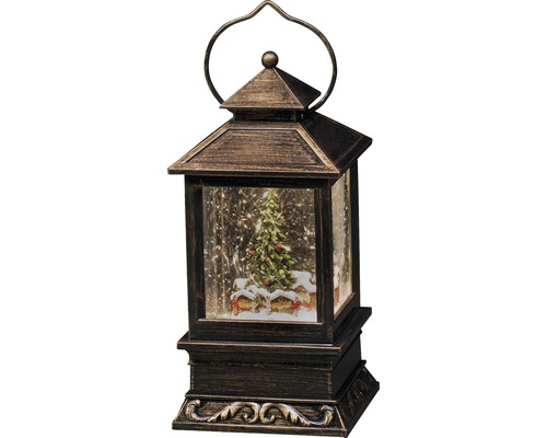 Decoratieve lantaarn met winterlandschap en kerstboom