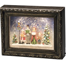 Decoratieve kerstafbeelding met familie, kerstboom en lantaarnpaal in een fotolijst