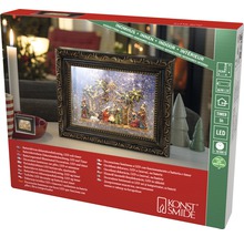 Decoratieve kerststal met ledverlichting in een fotolijst