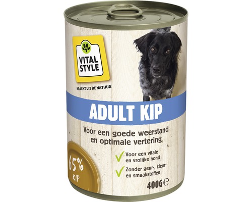 VITALSTYLE Hondenvoer ADULT KIP natvoer blik 400 gr Blikvoeding voor volwassen honden met kip