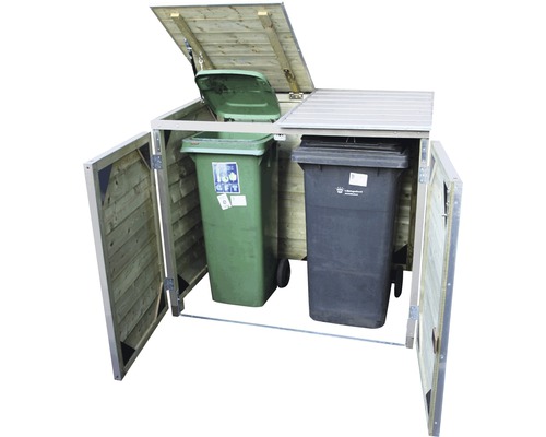 Houten afvalcontainerberging met twee afvalcontainers