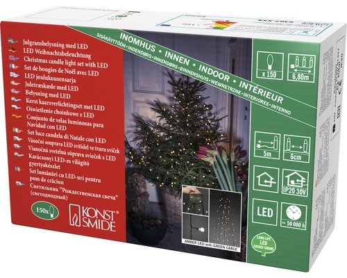 Verpakking van een LED-kerstverlichting voor binnenshuis met 150 lampjes en groene kabel
