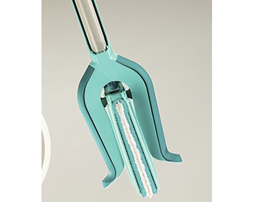 Detailopname van een vloerwisser met telescopische steel en uitpersmechanisme