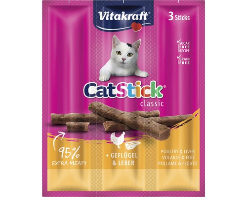VITAKRAFT Kattensnack catstick mini gevogelte en lever 3 st Vitakraft CatStick Classic met gevogelte en lever, 3 stuks