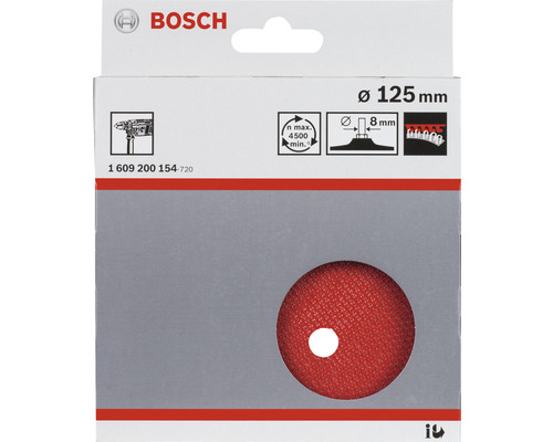 Bosch Logo. Schuurpad met een diameter van 125 millimeter in verpakking.