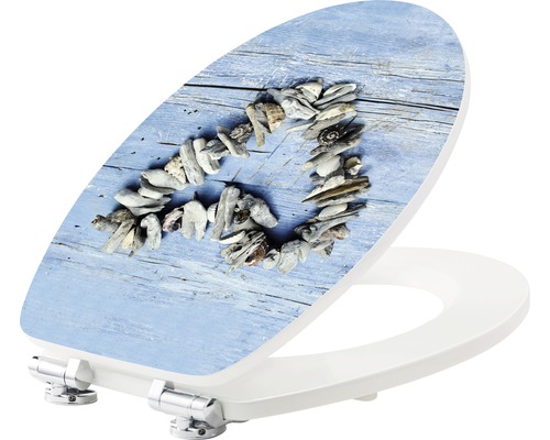Toiletdeksel met hartmotief van drijfhout en schelpen