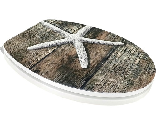 Toiletdeksel met zeester motief op houten planken