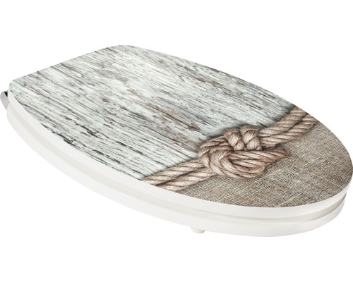 Toiletbril met hout-, touw- en knoopmotief