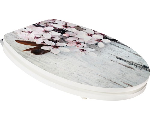 Toiletbril met bloemmotief op houtlook