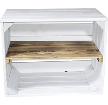 Witte houten kist met een bruine plank