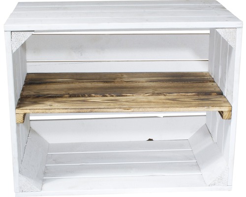 Witte houten kist met een bruine plank