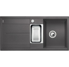 Grijze gootsteen met afdruiprek en zeef