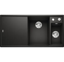 Zwarte spoelbak met afdruiprek en twee wasbakken