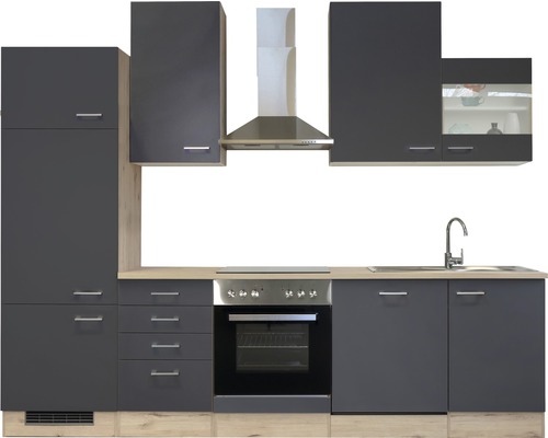 Compleet keukenblok met spoelbak, fornuis, afzuigkap en kasten
