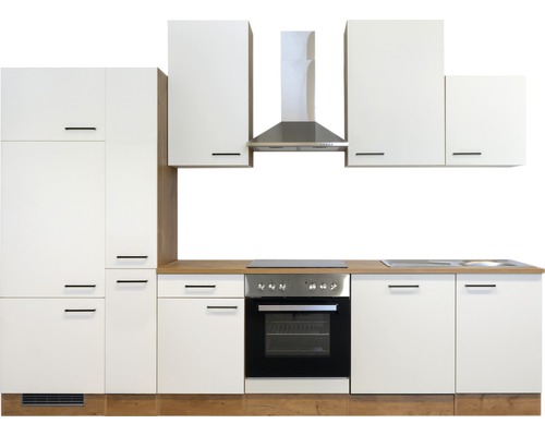 Complete keuken met hangkasten, afzuigkap, fornuis en spoelbak