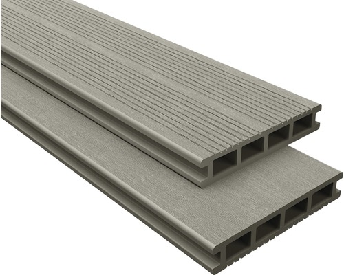 KONSTA Vlonderplank WPC grijs 26x145 mm, lengte 2,2 m Twee terrasplanken van composietmateriaal met holle kamers