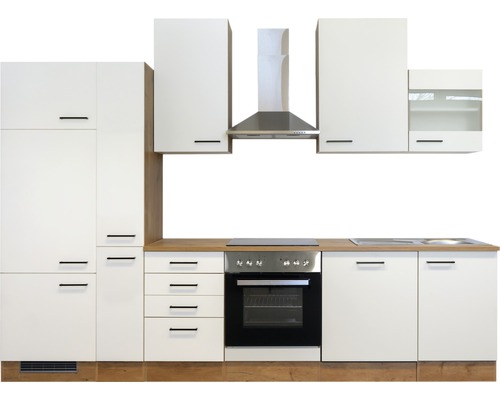 Complete keuken met bovenkasten, afzuigkap, gootsteen, fornuis en oven