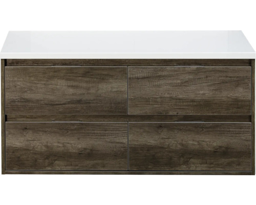 SANOX Badkamermeubelset Porto met wastafelblad 58x120,2x50 cm nebraska eiken Wastafelonderkast met vier laden en houtlook