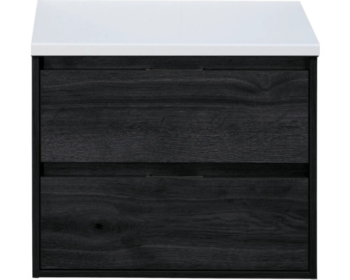 Badkamermeubel Porto 70 cm black oak incl. bovenblad wit mat