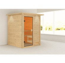 Houten sauna met glazen deur en binnenverlichting