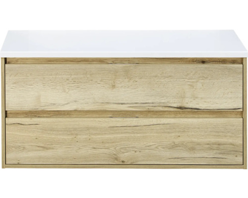 SANOX Badkamermeubelset Porto met wastafelblad 58x120,2x50 cm natuur eiken Wastafelonderkast met twee laden en een wastafelblad