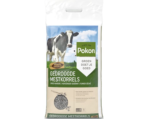 POKON Gedroogde mestkorrels koemestkorrels 5 kg Verpakking gedroogde mestkorrels van Pokon met koe afbeelding